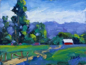 Red Barn, Expressionist Oil Painting