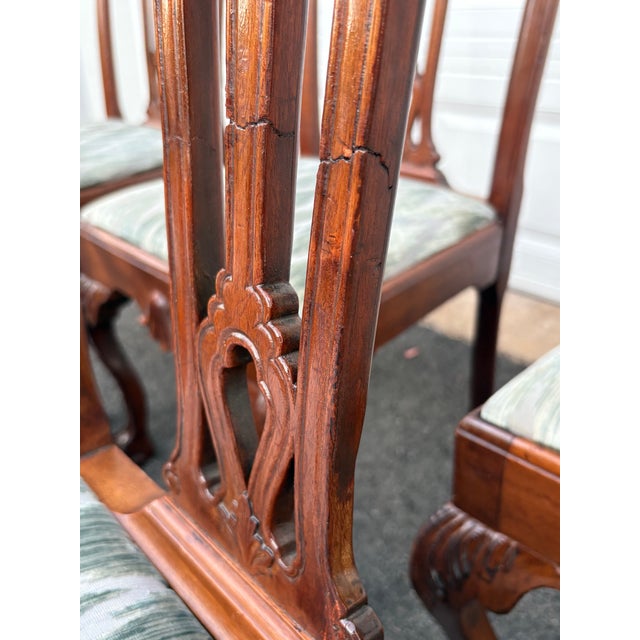 Antique Chippendale Carved Ball and Claw Foot Upholstered Dining Chairs- A Set of 6 For Sale - Image 11 of 12
