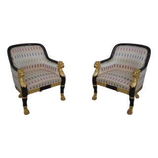 Pair of Regency Style Lion Head Barrel Back Chairs For Sale