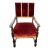 French Baroque Style Throne Armchair in Red Velvet and Yellow Fringe Trim, Circa 1940 For Sale