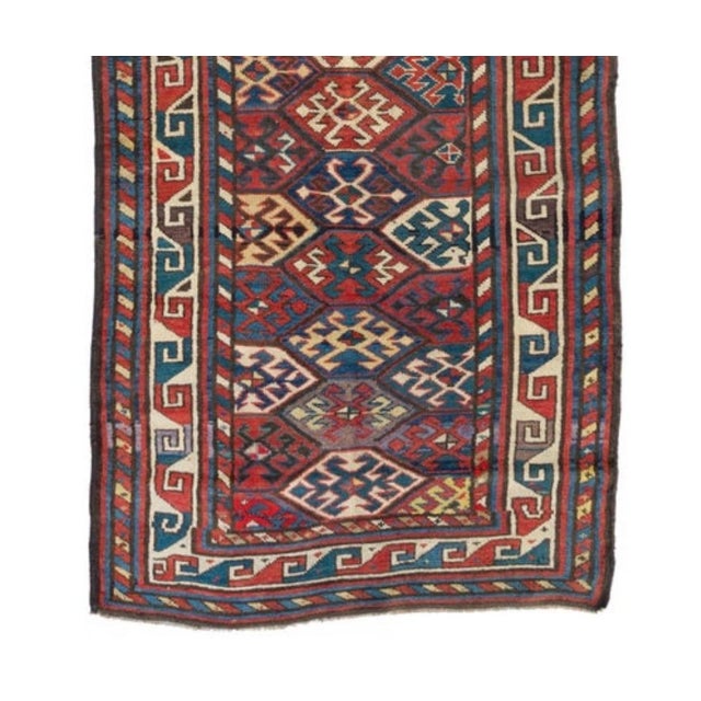 Tribal Red Ivory Navy Blue Tribal Geometric Caucasian Kazak Rug, circa 1880-1900 For Sale - Image 3 of 4