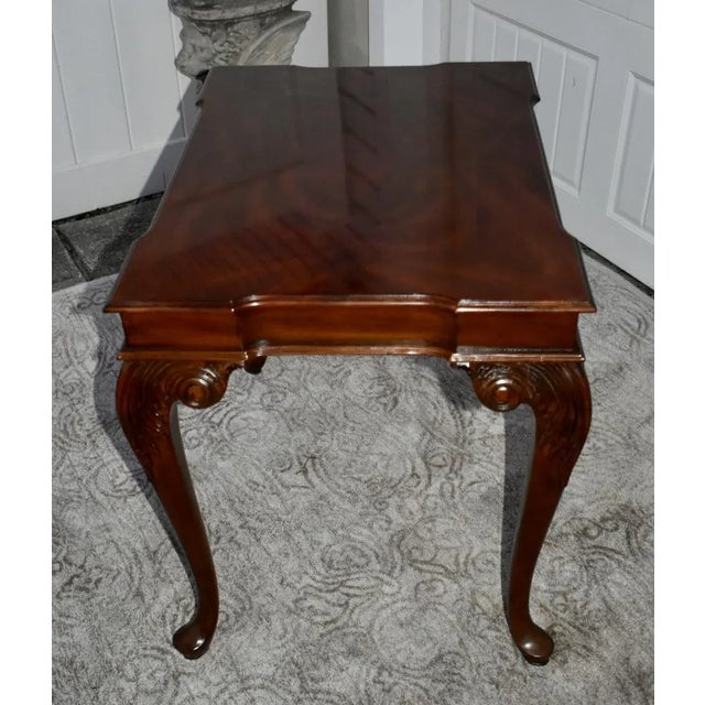 1980s Ethan Allen Burl Mahogany Table Vintage Queen Anne Side Carved Claw Foot For Sale - Image 5 of 12