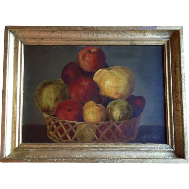 1830s American Empire Basket of Fruit and Apples Still Life Oil Painting For Sale - Image 11 of 11