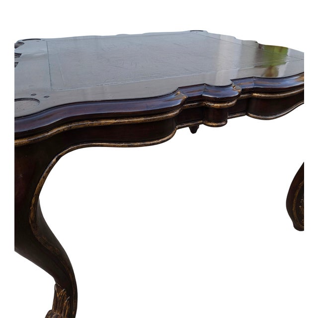 1990s Marge Carson Lether Top Game Card Table French Louis XV Style Rocco Desk For Sale In Philadelphia - Image 6 of 18