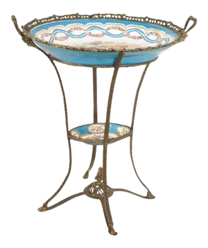 Antique Sevres Blue Celeste Porcelain Wash Basin & Ormolu Gueridon Table