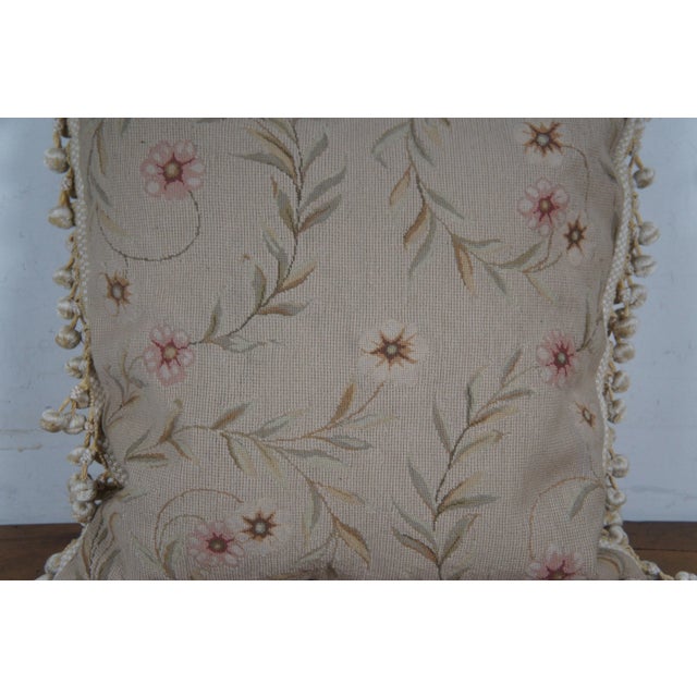 Mid 20th Century Silk Down Filled Morning Glory Floral Embroidered Tassel Lumbar Throw Pillow For Sale - Image 9 of 10