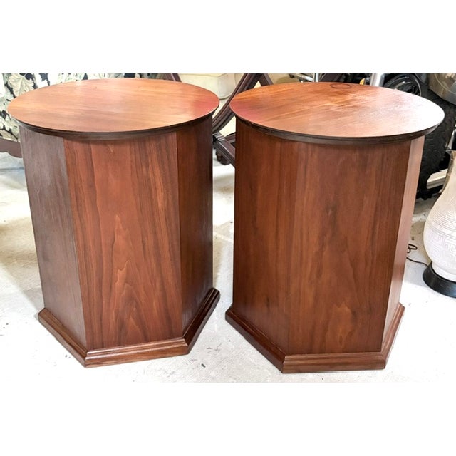 Mid-Century Modern Mid Century Octagonal Walnut End Tables, Floor Speakers For Sale - Image 3 of 11