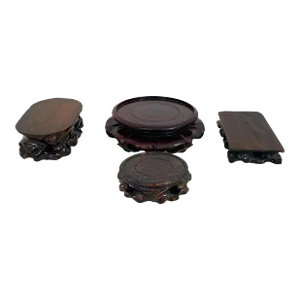 Chinoiserie Set of Four Different Size Oriental Solid Carved Wood Stands