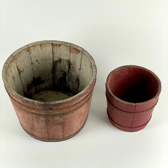 Pair of Antique Mid 19th Century Primitive Wooden Maple Sap Buckets