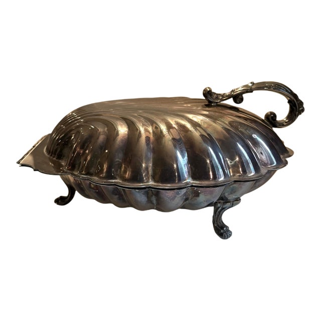 Vintage Silver Plate Clam Shell Serving Dish For Sale