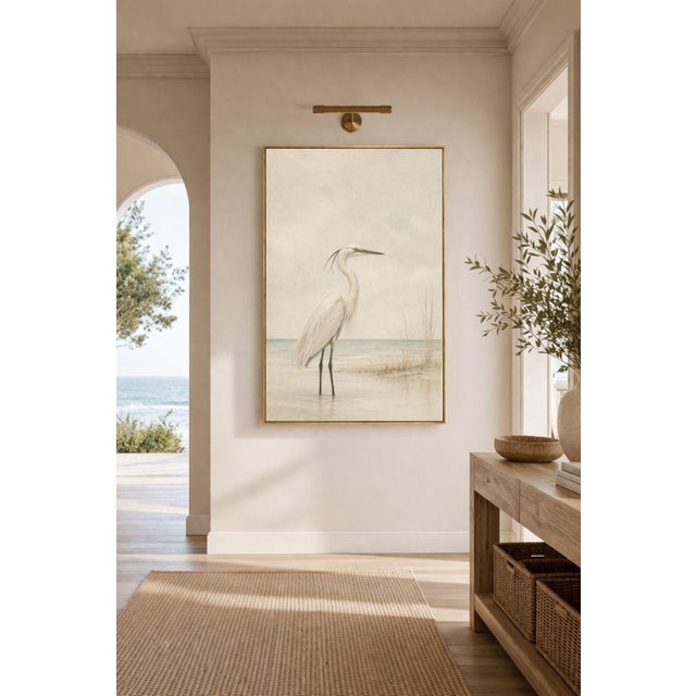 Contemporary White Egret Coastal Study, Minimalist Bird Wall Art Print, 24″ × 36″ For Sale - Image 3 of 9