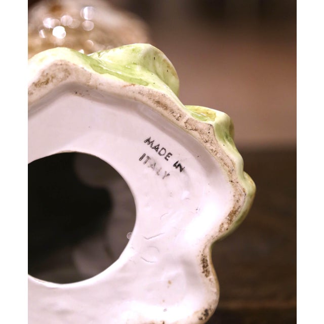 Mid 20th Century Mid-Century Italian Hand Painted Glazed Ceramic Owl Sculpture With Foliage Base For Sale - Image 9 of 9