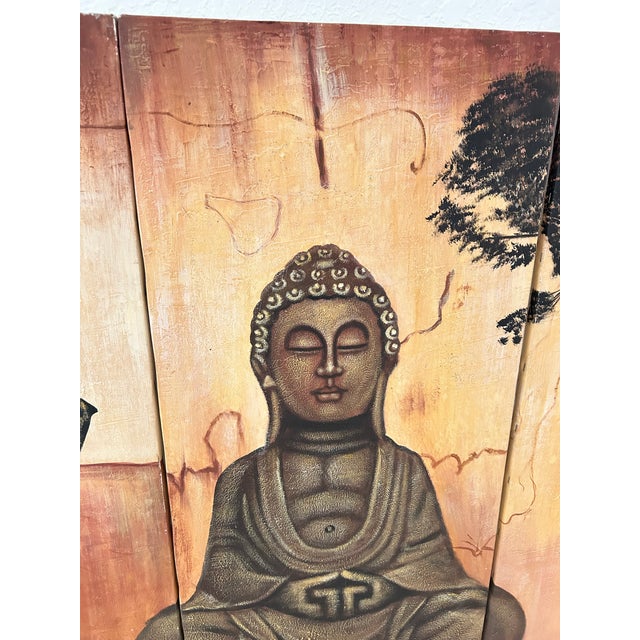 Large Peaceful Sitting Buddha Three Canvas Painting For Sale - Image 4 of 11