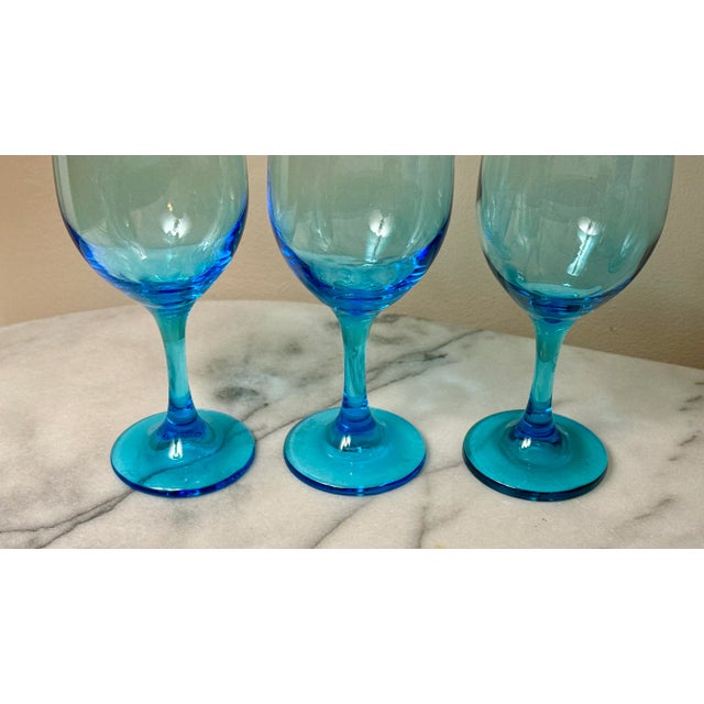Late 20th Century Libbey Aqua Blue / Turquoise Wine Glasses - Set of 8 For Sale - Image 5 of 9