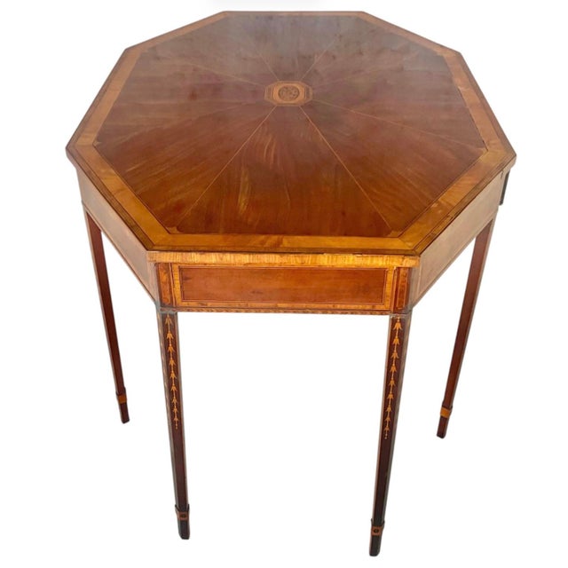 Wood Georgian Octagonal Center Library Table Inlaid Mahogany For Sale - Image 7 of 12
