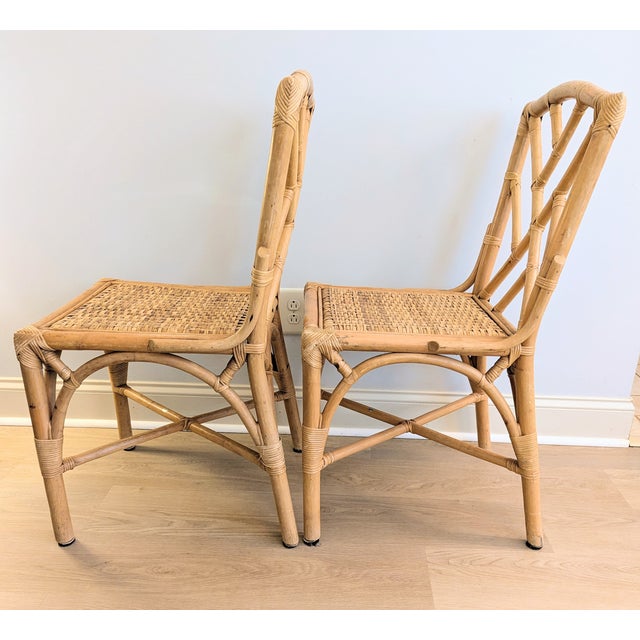 Vintage Chippendale Bamboo Rattan Chair Pair Natural Fretwork For Sale In Raleigh - Image 6 of 16