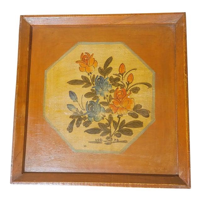 Vintage Hand-Painted Chinese Wooden Tray For Sale