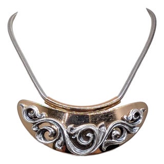 Vintage 1975 Signed Napier Book Piece Goldtone & Rhodium Plated Bib Necklace For Sale