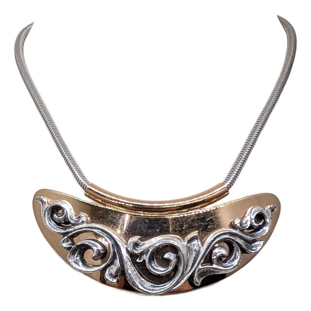 Vintage 1975 Signed Napier Book Piece Goldtone & Rhodium Plated Bib Necklace For Sale