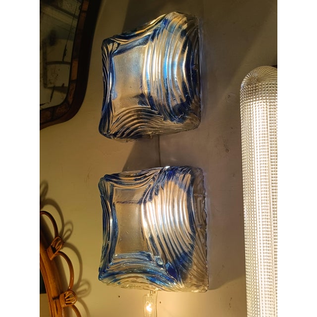 Blue Murano Glass Wall Lamps from Mazzega, 1970s, Set of 2 For Sale - Image 6 of 8