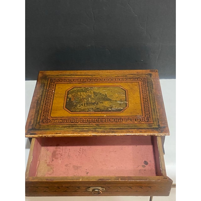 Petite Early 19th Century European Hand Painted Wooden Jewelry and Correspondence Box For Sale - Image 9 of 11