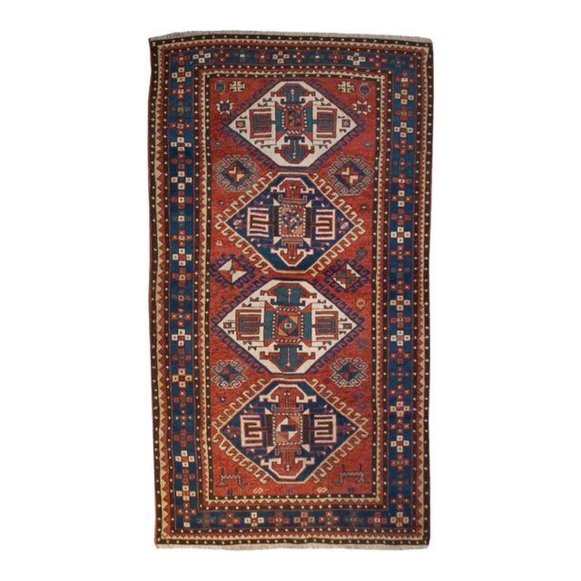 19th Century Geometric Medallion Kazak Rug For Sale
