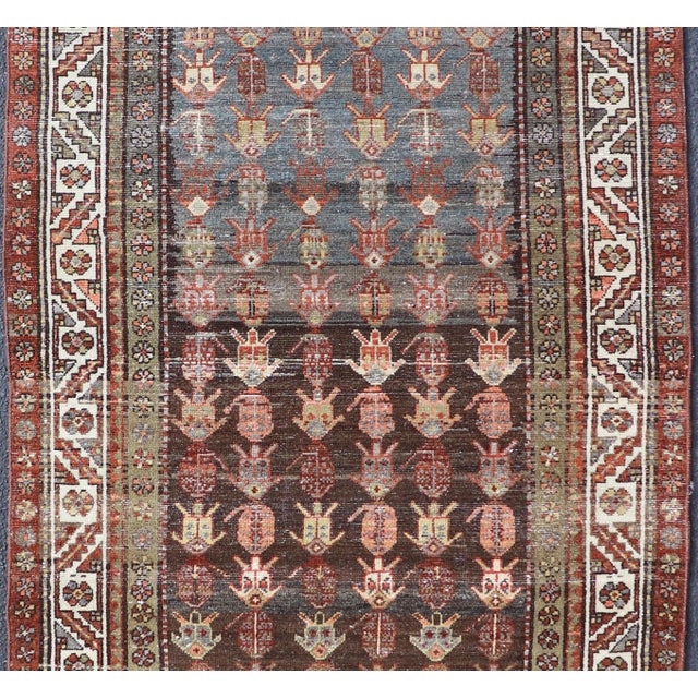 Tribal Antique Persian Hamadan Rug in Wool With All-Over Sub-Geometric Tribal Design For Sale - Image 3 of 12