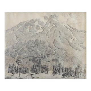 Early 20th Century Ralph Holmes Shasta Mountains Pencil Study Drawing For Sale