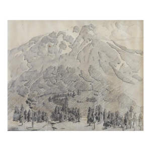 Early 20th Century Ralph Holmes Shasta Mountains Pencil Study Drawing
