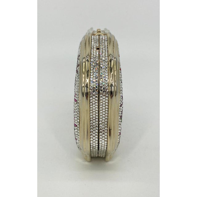 Vintage Judith Leiber Floral Print Minaudiere in very good condition. Clear swarovski crystals with red, pink, purple and...