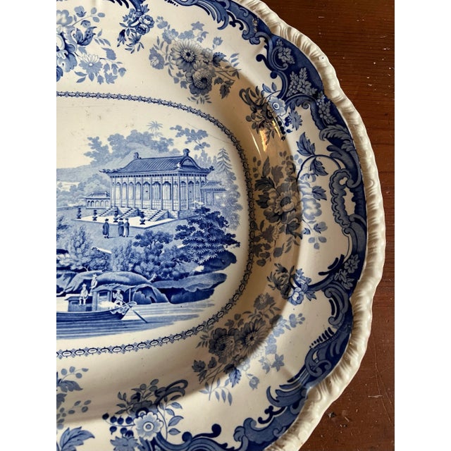 Antique English Staffordshire Blue Transfer Decorated Platter “Chinese Marine” For Sale - Image 12 of 12