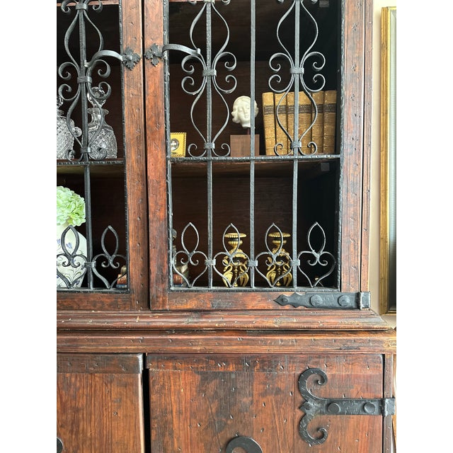 Late 19th Century Late 19th Century Monumental Wooden Spanish Colonial Cabinet With Wrought Iron Doors and Lock For Sale - Image 5 of 7