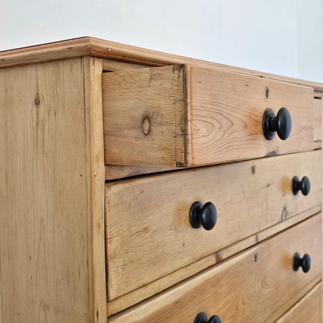 Antique English Pine Chest of Drawers (Dresser) With Dark Knobs - Circa 1880 For Sale - Image 10 of 17