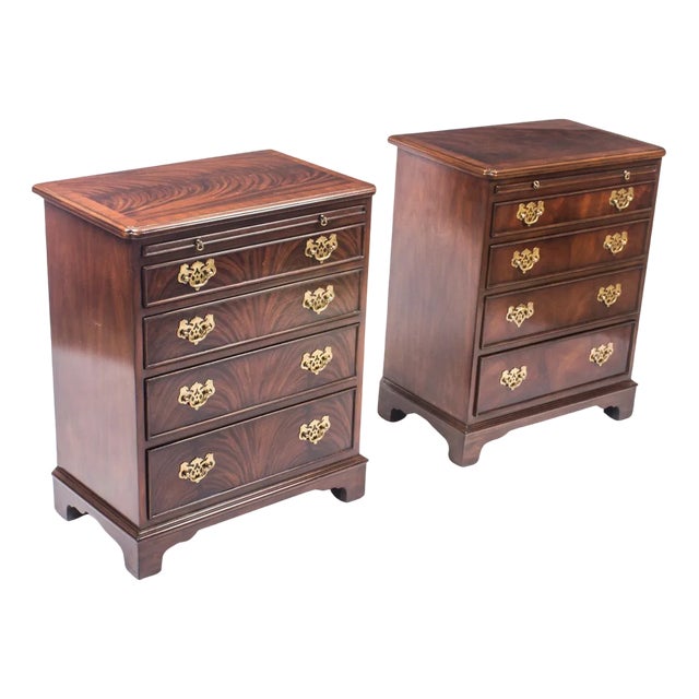 Vintage Flame Mahogany Bedside Chests with Slides, 1990s, Set of 2 For Sale