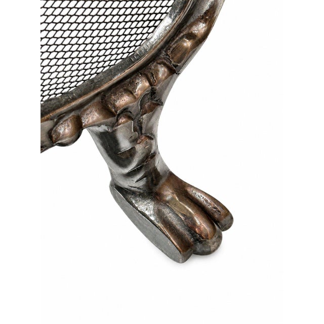 Metal Antique Rococo Style Three Panel Ornate Silver Metal Fireplace Screen Birds For Sale - Image 7 of 8