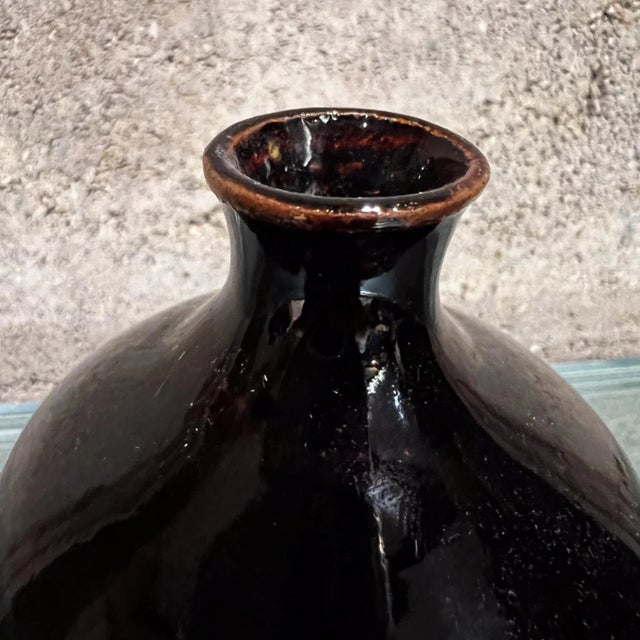 For your consideration, 1960s Japanese weed pot vase in dark brown glaze. Mark translates directly to 秋樹 (Akiki / Akikiro...