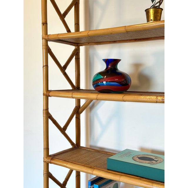 Tan Wicker and Bamboo Bookcase, 1970s For Sale - Image 8 of 11