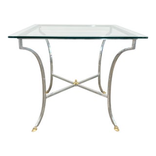 Vintage Neoclassical Maison Jansen Style Brushed Steel and Brass Hoofed Table For Sale