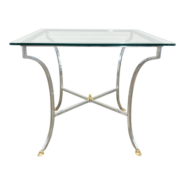 Vintage Neoclassical Maison Jansen Style Steel and Brass Hoofed Table For Sale