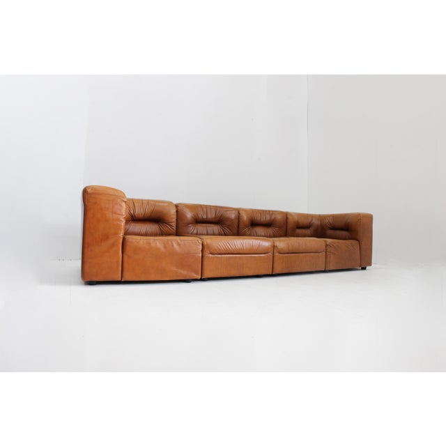 Brown Vintage Modular Sofa in Cognac Leather, Italy, 1970s, Set of 4 For Sale - Image 8 of 13