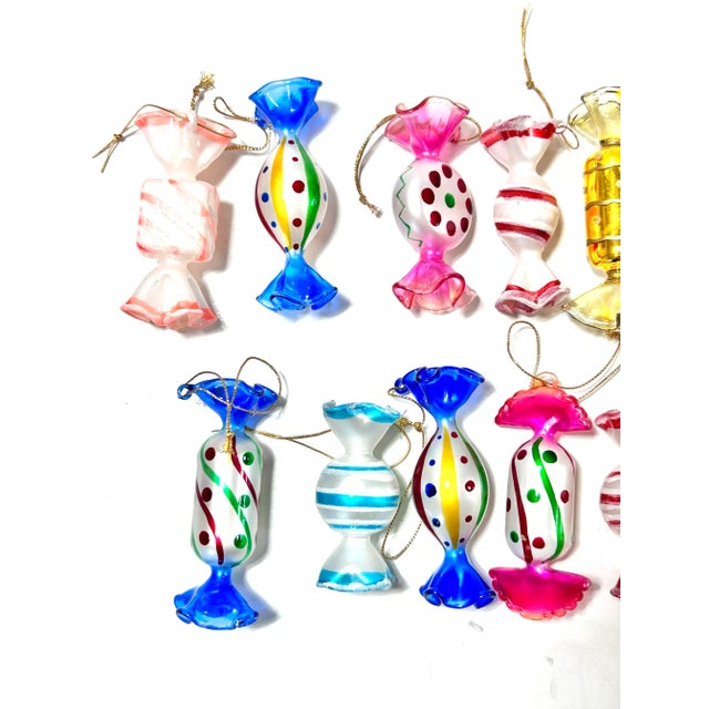 1990s Vintage Hand Blown Glass Candy Christmas Ornaments - A Set of 13 For Sale - Image 5 of 12