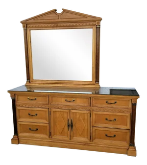 Stanley Furniture Art Deco Dresser With Matching Mirror and Custom Glass Top