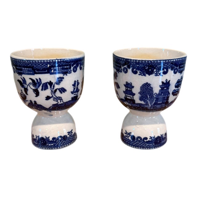 Vintage Blue Willow Chinoiserie Double Egg Cups - a Pair For Sale