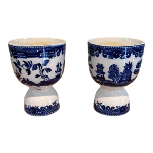 Vintage Blue Willow Chinoiserie Double Egg Cups - a Pair