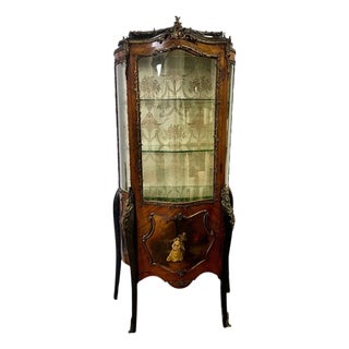 Antique 19th C. French Louis XV Vernis Martin Ormolu Serpentine Vitrine Cabinet For Sale