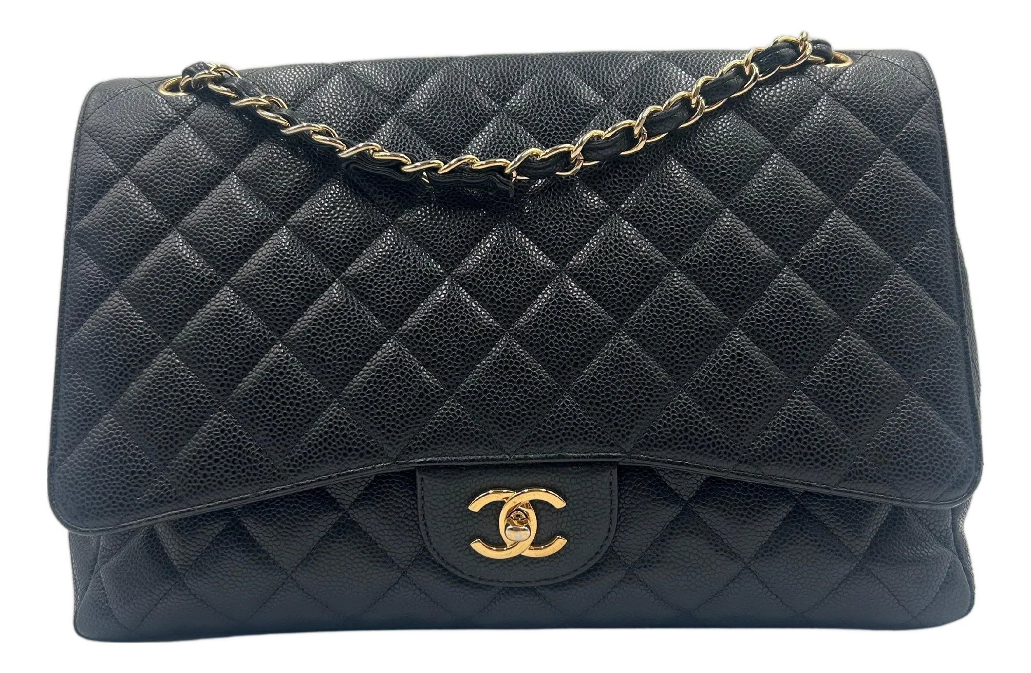 Chanel Black Quilted Caviar Leather Classic Jumbo Bag 2010 | Chairish