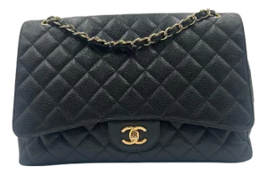 Chanel Black Quilted Caviar Leather Classic Jumbo Bag 2010
