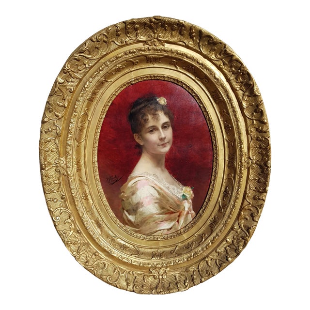 Chantron Alexandre-Jacques - Woman Portrait - Oil on Canvas, Framed - 1884 For Sale