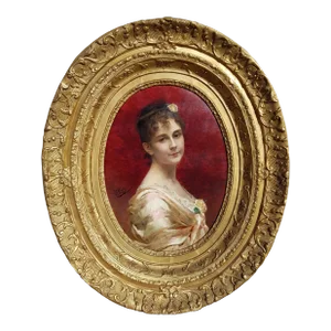 Chantron Alexandre-Jacques - Woman Portrait - Oil on Canvas, Framed - 1884
