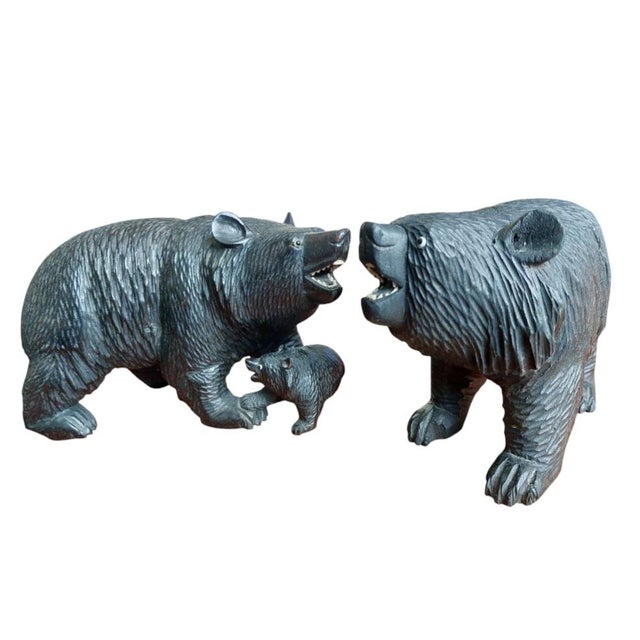 French Black Forest Carved Bear Figures, 1940s, Set of 2 For Sale - Image 4 of 4